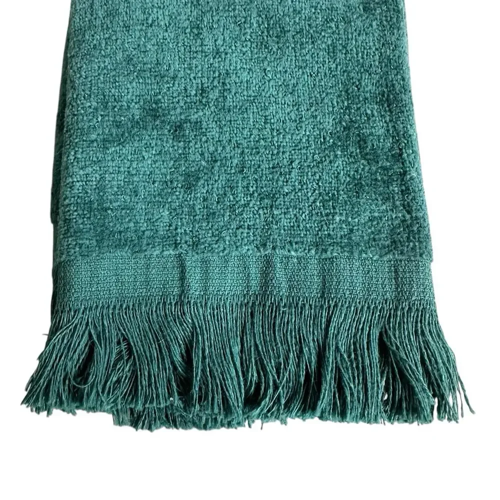 Vintage Harvest Fringe Fingertip Towel Green Scarecrow Fall Embroidered New